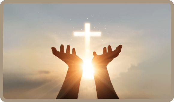 An image capturing the essence of our faith, a cross with two uplifted hands, reminding us of the endless possibilities that come with following Christ.
